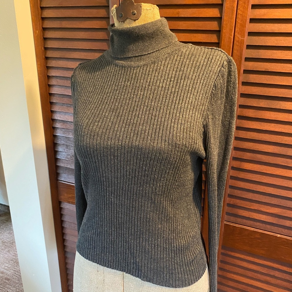 Topshop Charcoal Ribbed Turtleneck Sweater